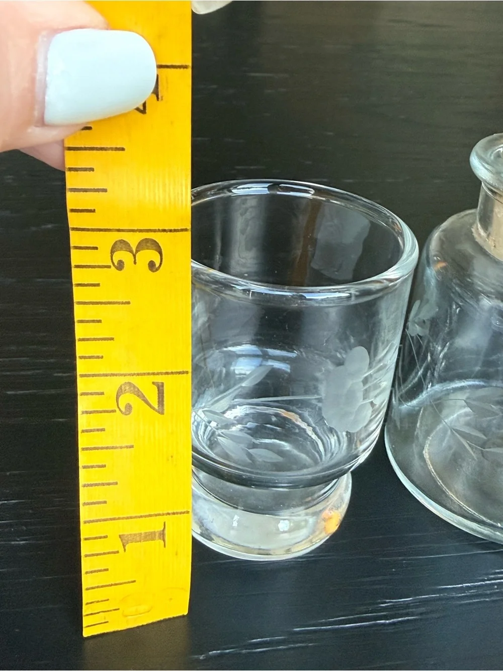 Vintage Clear Glass Apothecary Bottle with Cork and Matching Shot Glass - Clear